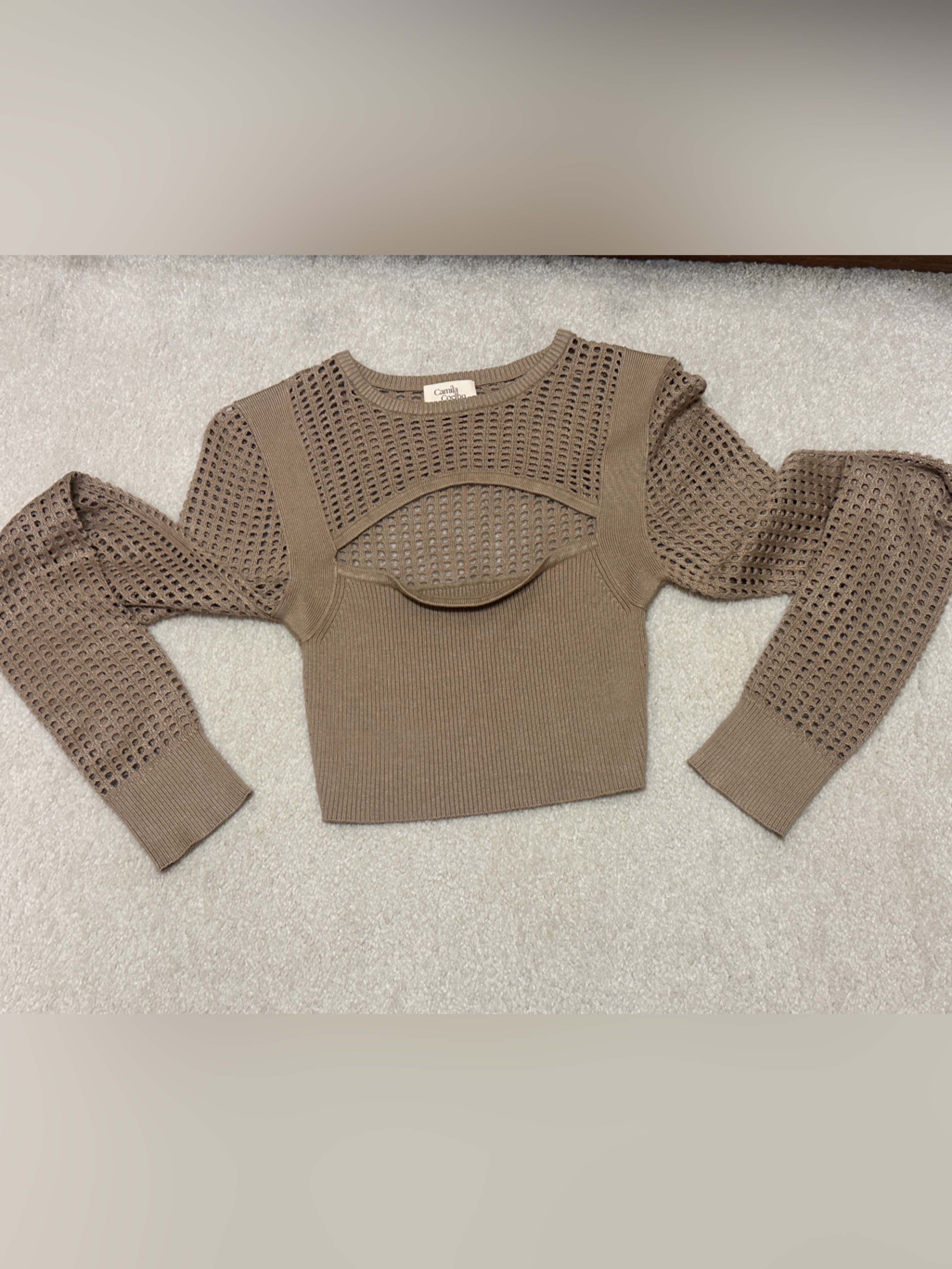 Camila Coelho Beige Openwork Knit Top